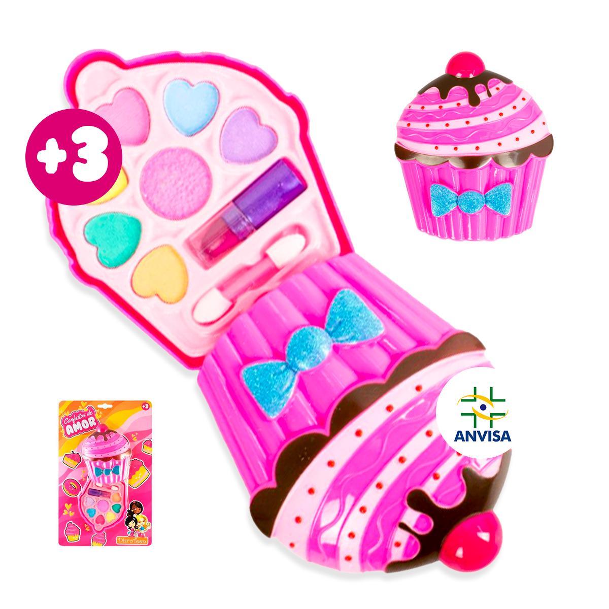 Miniatura Maquiagem Infantil Kit Estojo Sombras Batom Pincel Disco