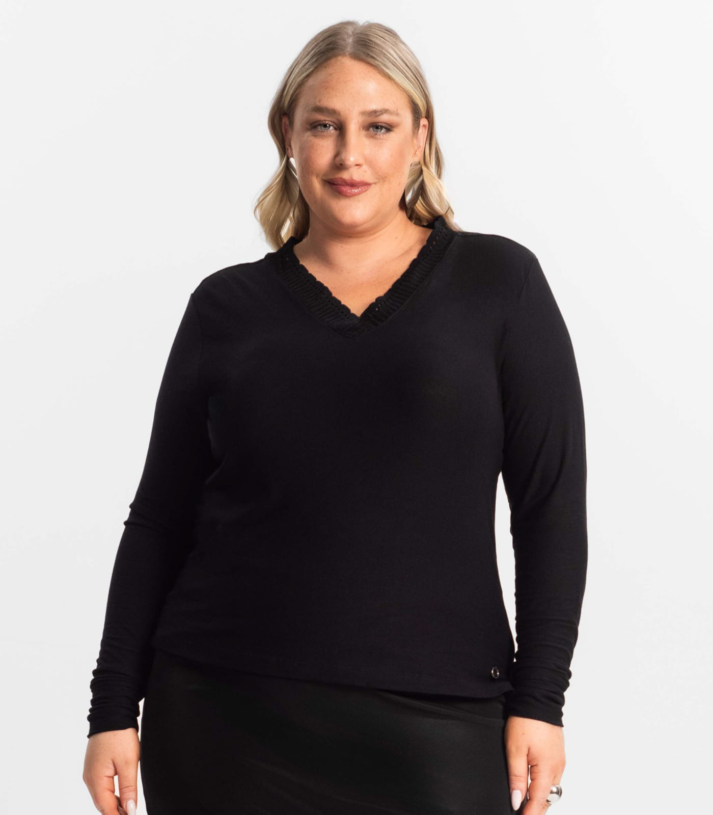 Miniatura Blusa Plus Size Manga Longa Feminina Secret Glam Preto Plus G1