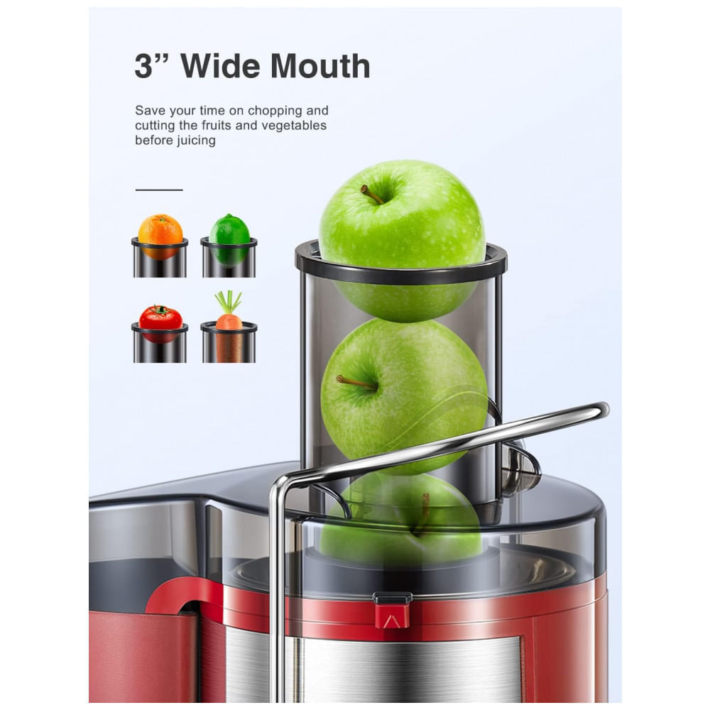 Miniatura Centrifuga de Frutas em Aço Inoxidável com Bocal Largo, 110V 500W, QCen, Vermelho