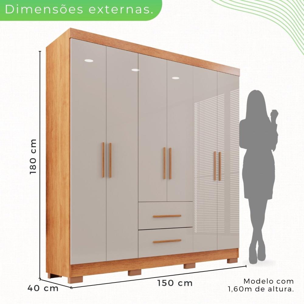 Miniatura Guarda-roupa Casal 6 Portas 2 Gavetas Estrela Premium Cinamomo/Off-White