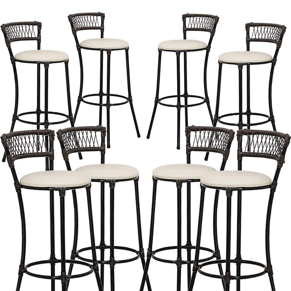 Miniatura Jogo Com 8 Banquetas Alta Forts Fibra Uv Bancada, área Goumert, Bar, Piscina, Balcão, Gelo Floral