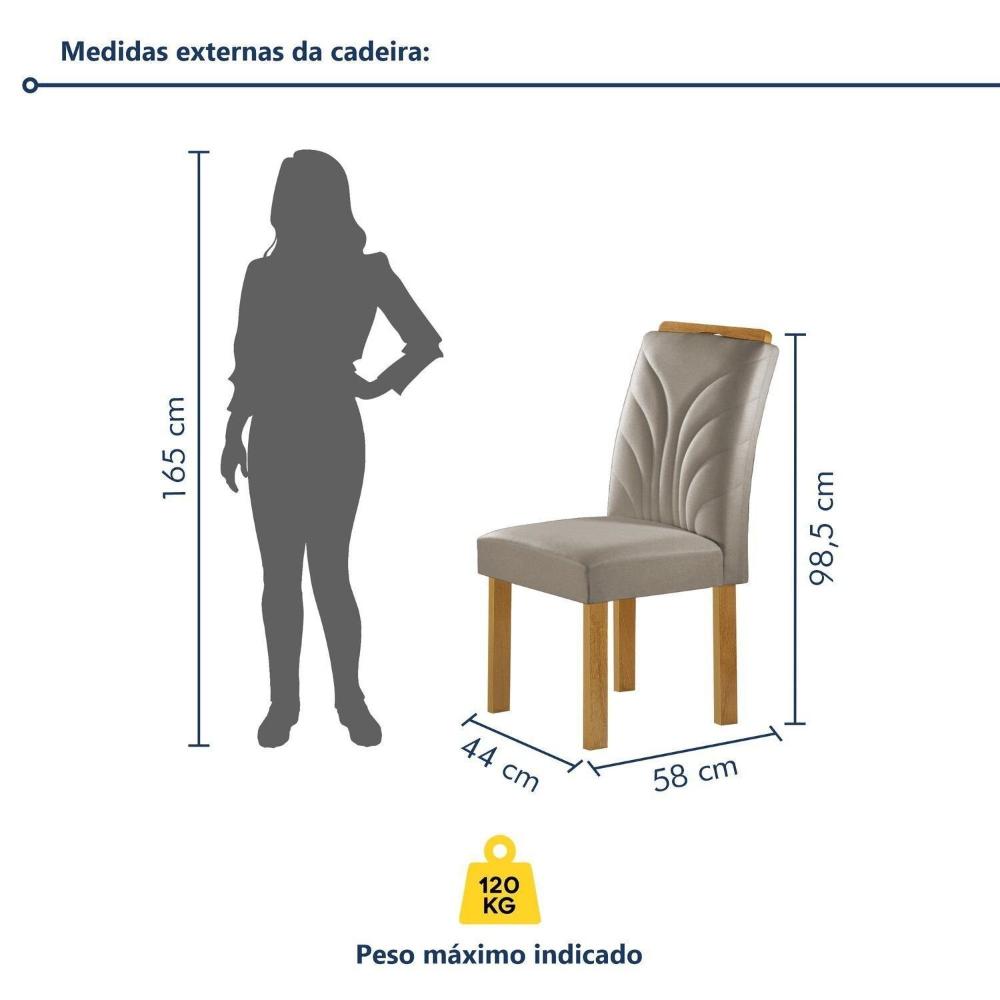 Conjunto Mesa Melina 170cm X 90cm com 6 Cadeiras Carolina Tampo Smart Plus com Vidro Cinamomo/Off White/Bege Claro