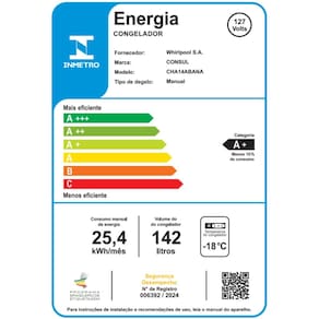 Freezer Horizontal 142L Consul CHA14AB Luz de LED Econômico Painel Eletrônico Gás Ecológico Branco 110