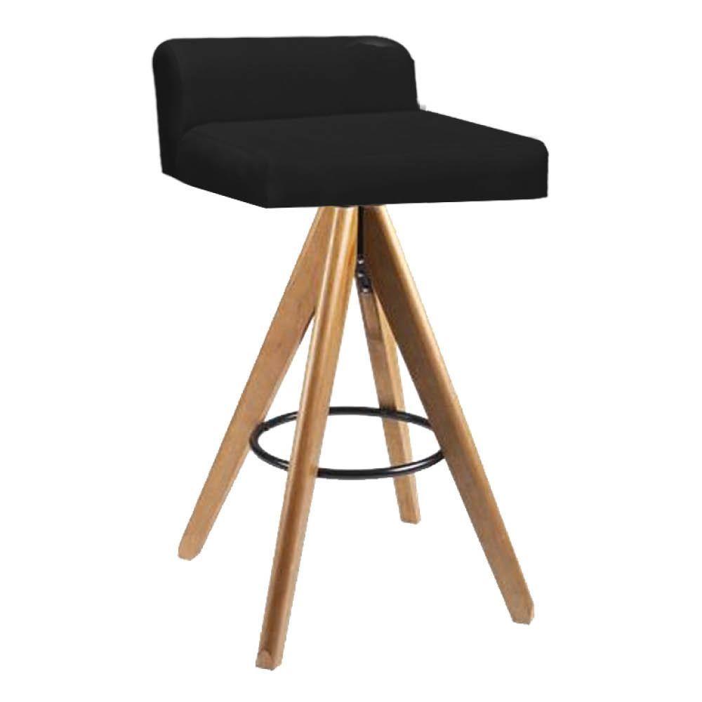 Miniatura Banqueta Alta Com Encosto Giratória Aurea Madeira Balcão Bistrô Cozinha Corino Preto