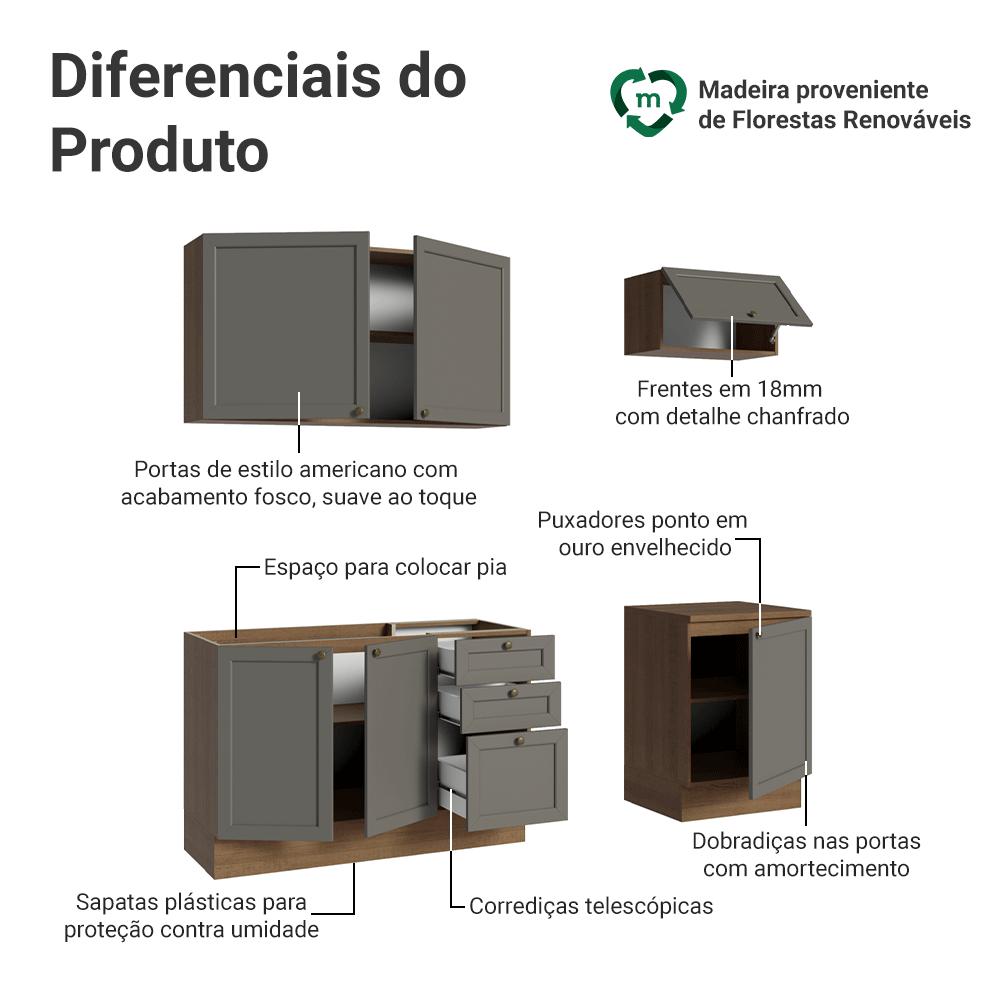 Miniatura Armário de Cozinha Compacta 180 cm Rustic/Cinza Vik Madesa 01 Rustic/Cinza