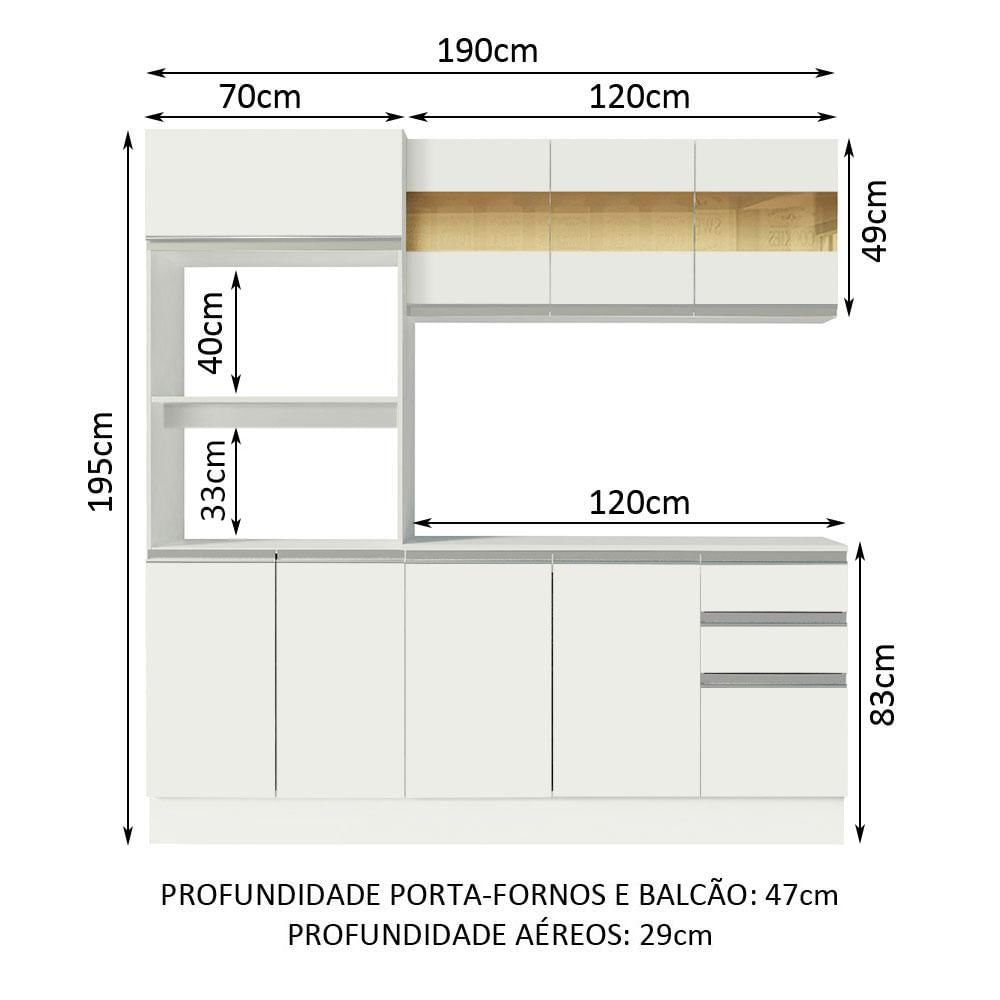 Miniatura Armário de Cozinha Compacta 100% MDF 190 cm Smart Madesa 01 Branco