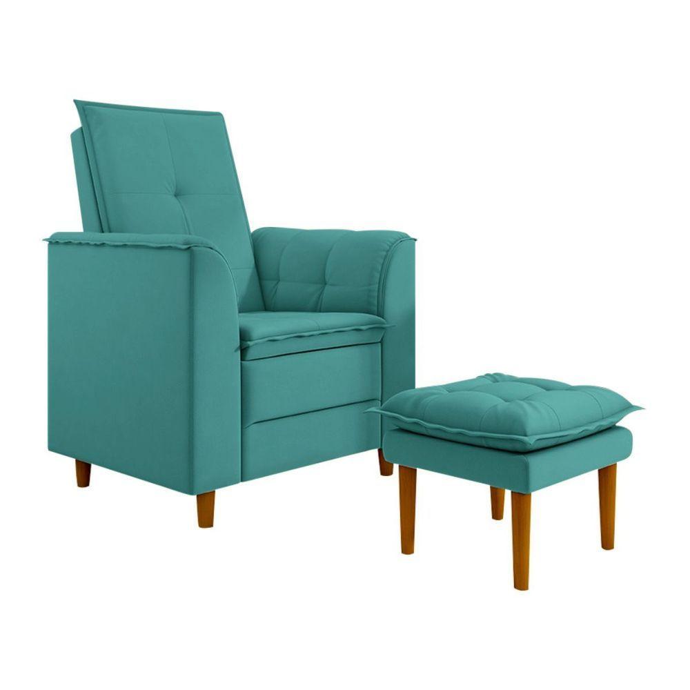 Miniatura Poltrona Amamentação Confortável Com Puff Ayla Suede azul Turquesa