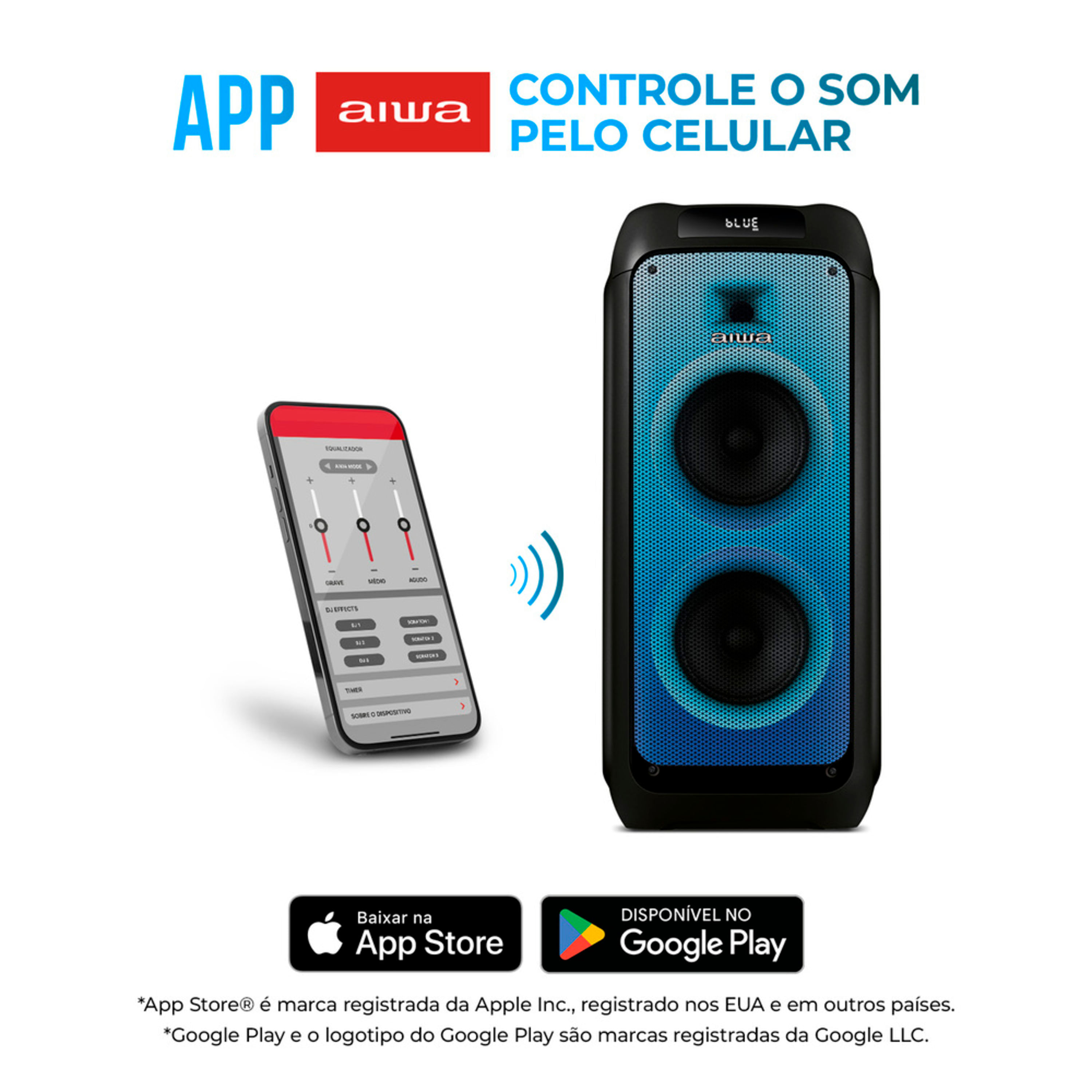 Miniatura Caixa de Som PartyBox AIWA PB-05 Bluetooth 20H RGB USB TWS Preto BIV