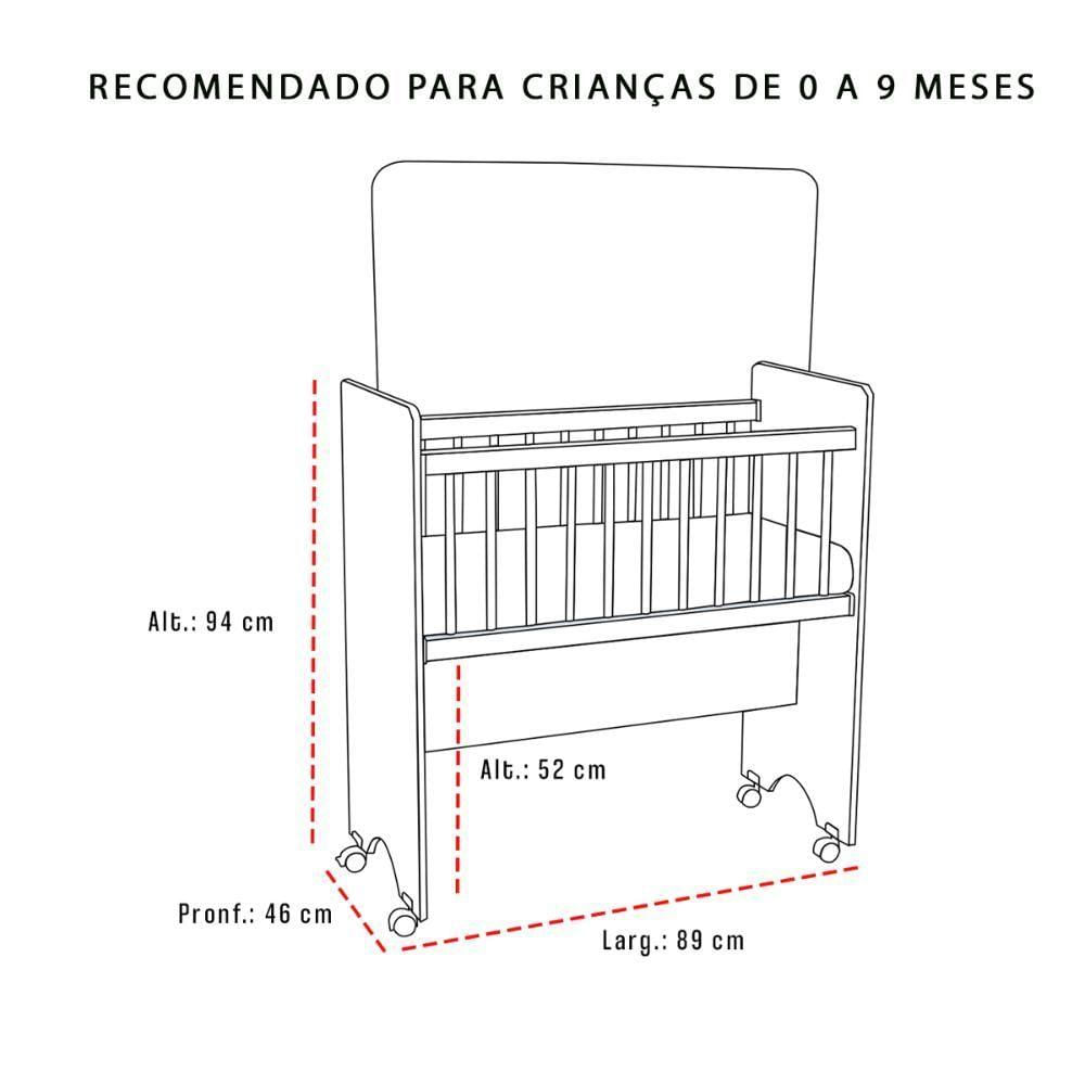 Mini Berço Portátil Moisés Varias Cores Com Colchão E Rodinhas Com Trava - Cinza Cinza