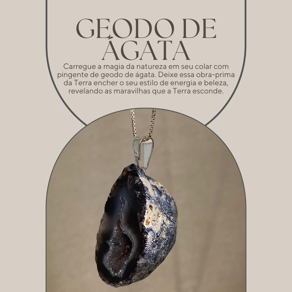 Miniatura Colar 60Cm Prata 925 Geodo De Ágata Bruto Natural P. Vecchio