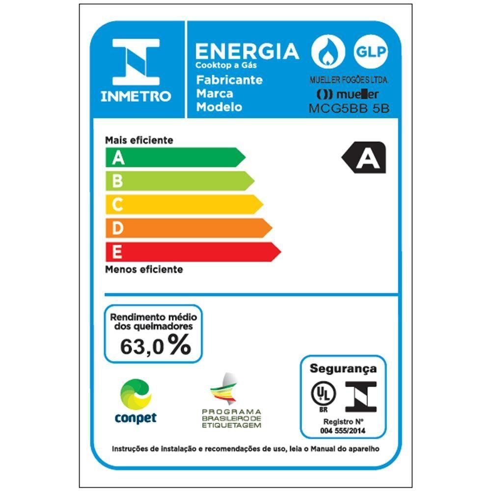 Miniatura Cooktop Mueller 5 Bocas Queimador Ultra Chama Mcg115bb Bivolt