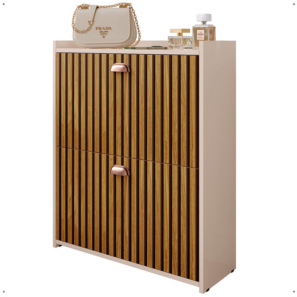 Miniatura Sapateira Closet Vertical Organizadora 12 Pares Calçados Unissex Prateleira 2 Andares Gavetas Basculante Off White/Ripado - Lojas RPM