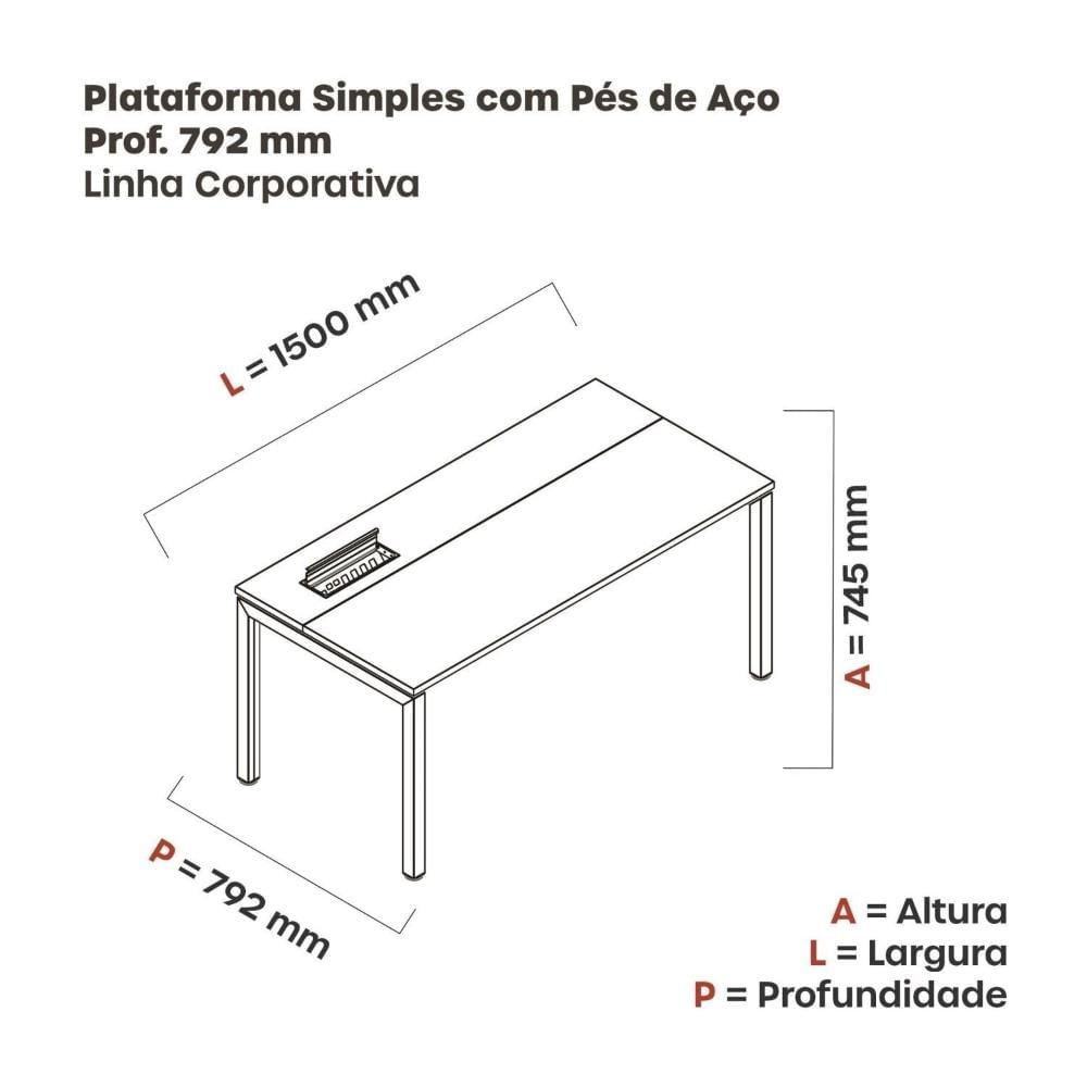 Miniatura Mesa Plataforma para Coworking 150x792 Psc150 Cinza/Branco