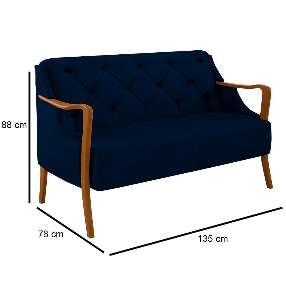 Miniatura Poltrona Namoradeira 2 Lugares 135cm Capitonê Lapa M22 Veludo Azul Marinho - Mpozenato
