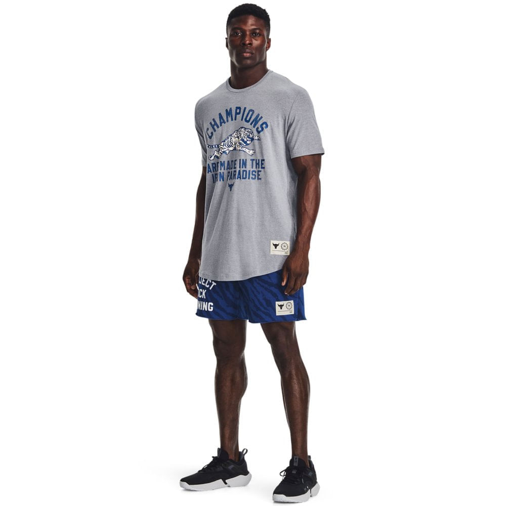 Miniatura Camiseta de Treino Masculina Under Armour Project Rock Champions Cinza - G