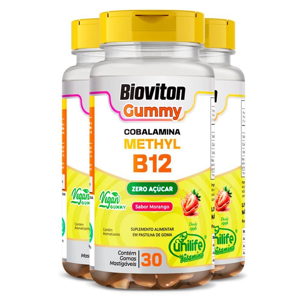 Miniatura Kit 3 Gummy Vitamina B12 Methyl Unilife 30 Gomas Morango
