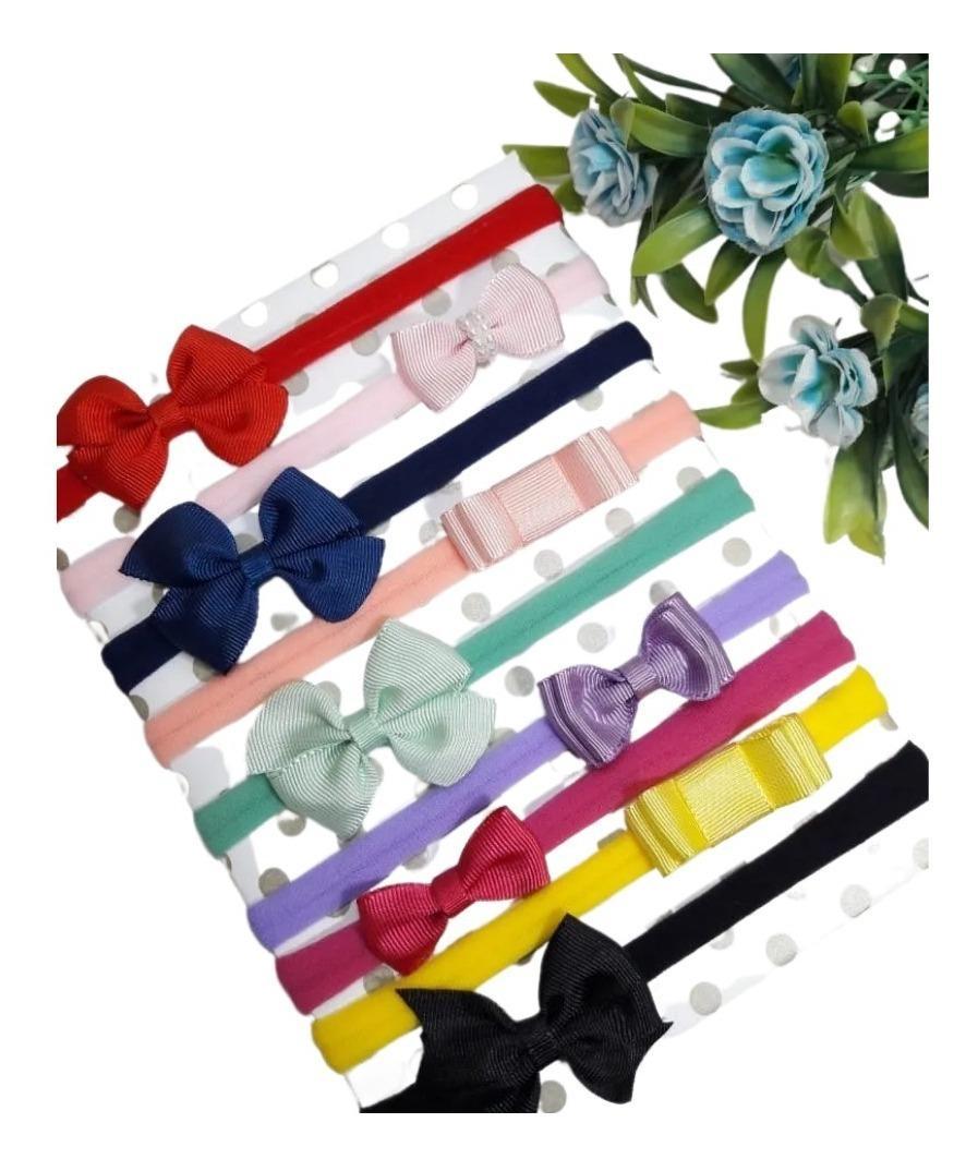 Tiara De Bebe Menina Kit Faixas Meia De Seda 9 Laços Rn