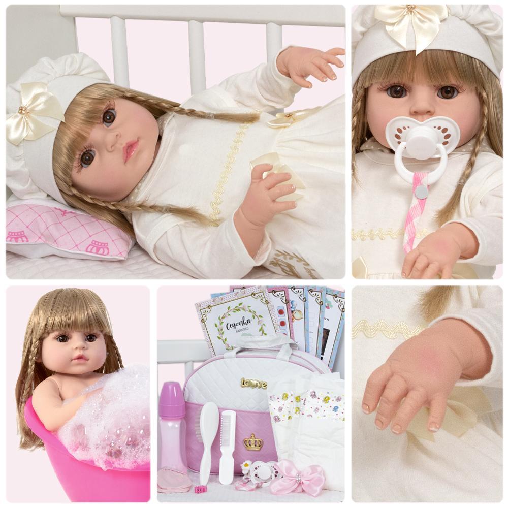 Miniatura Boneca Reborn Loira 100% Silicone Com Bolsa Vários Itens