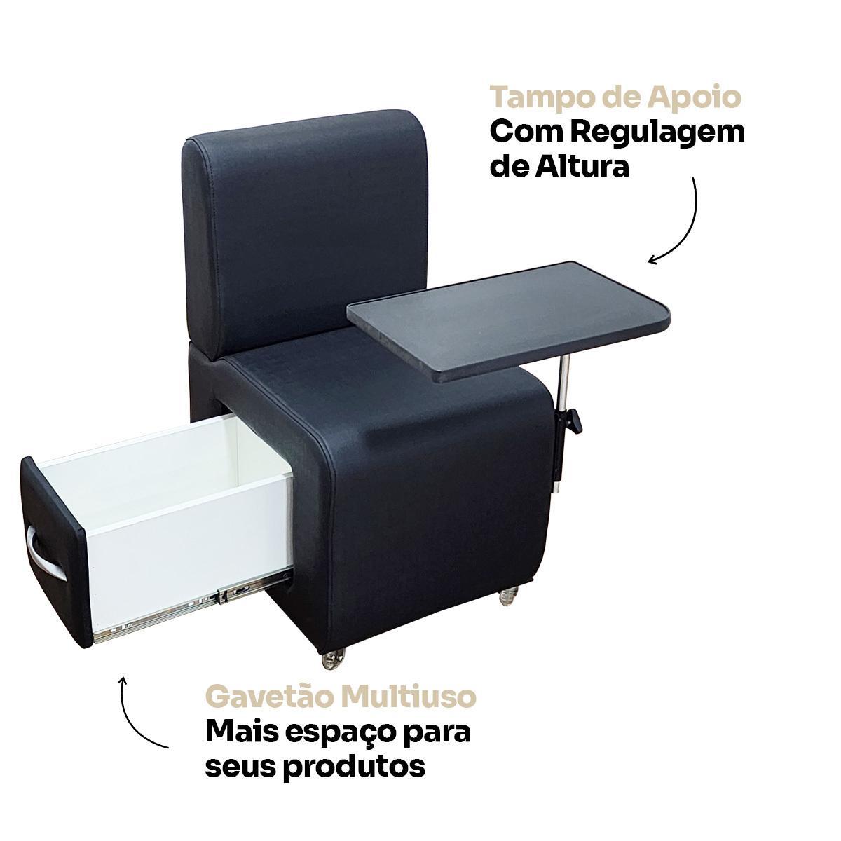 Miniatura Cadeira Cirandinha Manicure Com Gavetão Rodas Gel E Apoio