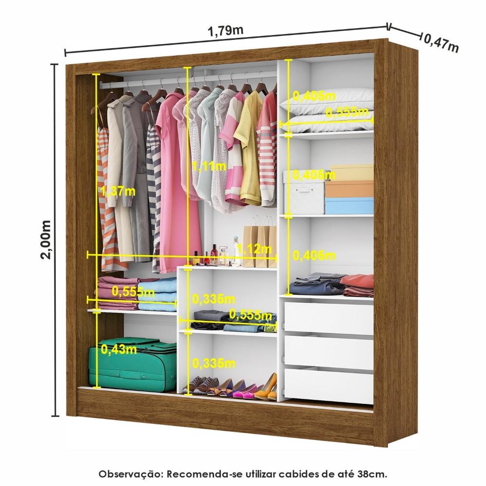 Miniatura Guarda-Roupa Casal Modulado 4 Portas Santiago 3 Portas Premium 5 Gaveta com Espelho Cinamomo