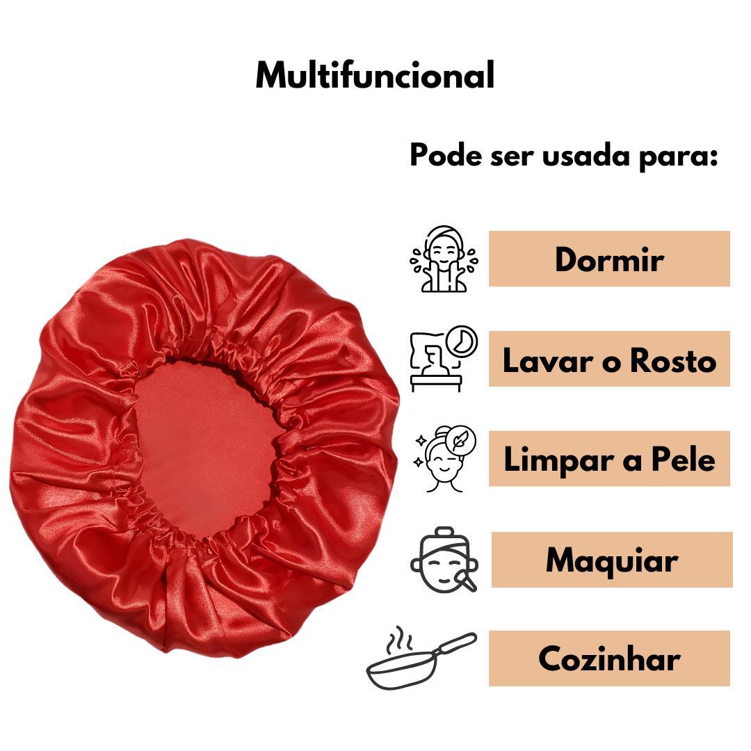Miniatura Touca De Cetim Seda Vermelha Anti Frizz Para Dormir