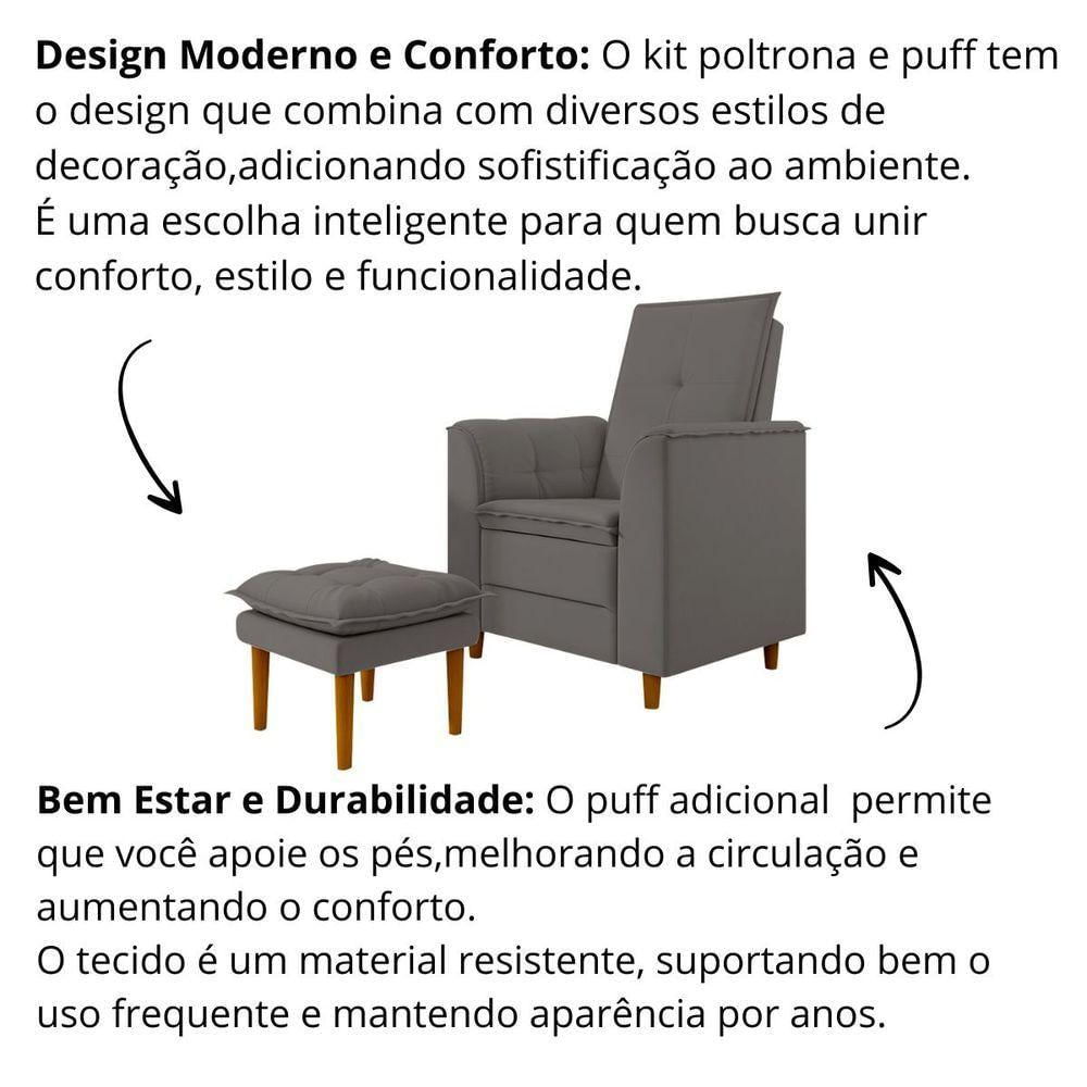 Miniatura Poltrona Amamentação Confortável Com Puff Lia Suede cinza