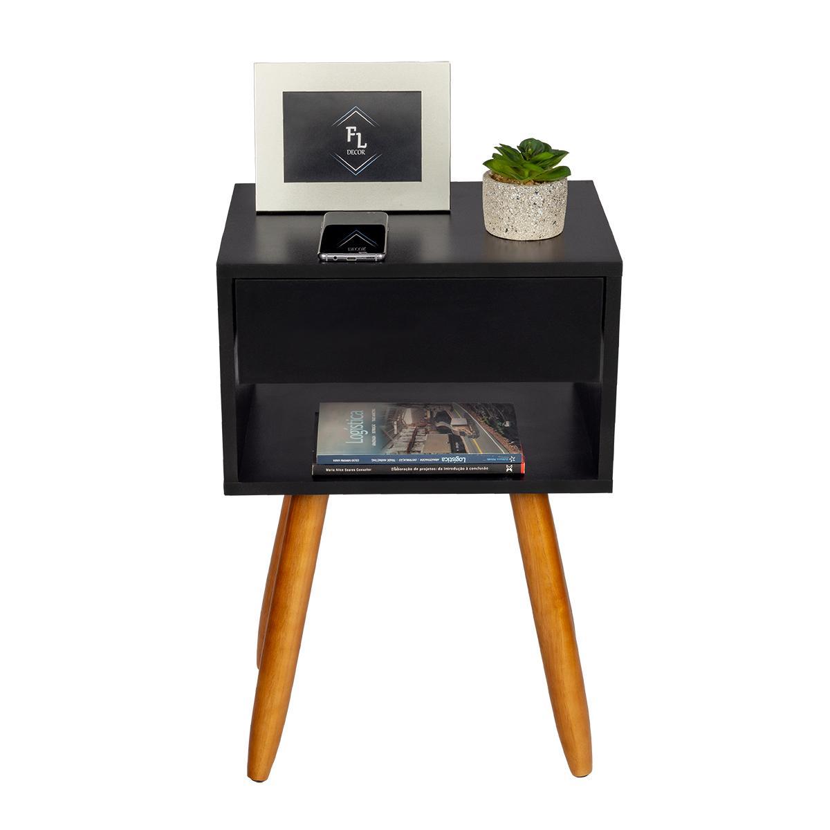 Miniatura Mesa Cabeceira Preto Retro 55Cm Altura Pés Castanhos