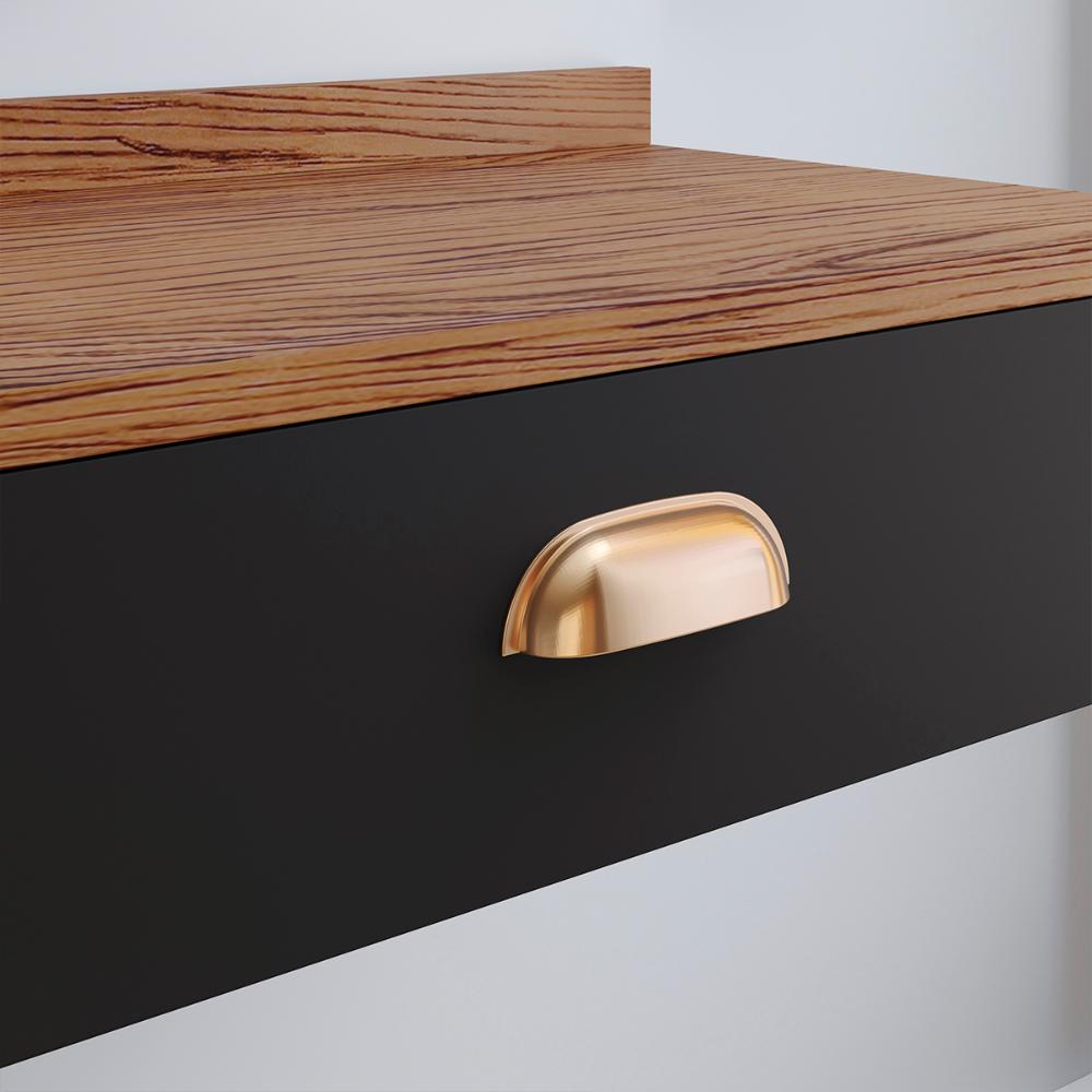 Kit Decorativo Quarto Casal Penteadeira Suspensa Gloss Mesinha Lateral Estilo Preto|Freijó Cabeceira Cama Box Queen Bia 1.60 Marrom Suede - RPM Móveis