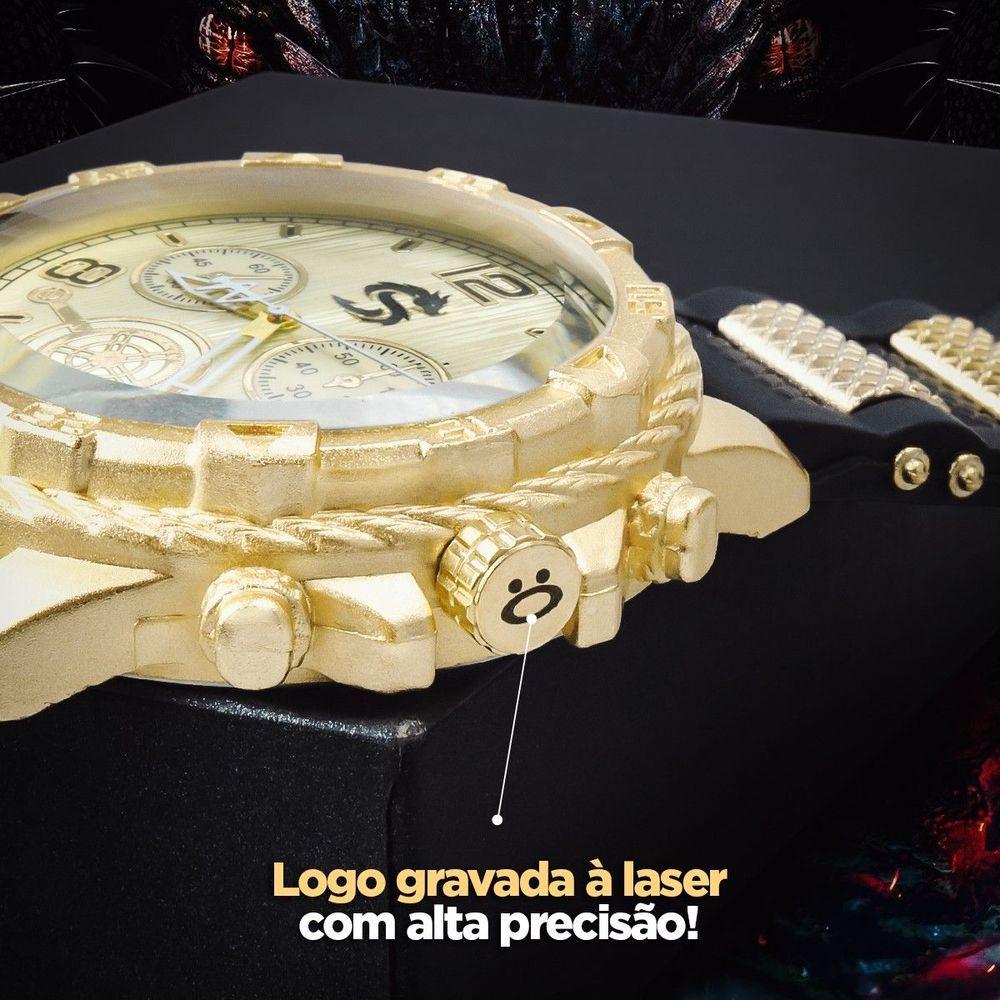 Miniatura Relogio Masculino Banhado Ouro + Cordão + Relogio Masculino Aço Inox Casual Presente Original Social