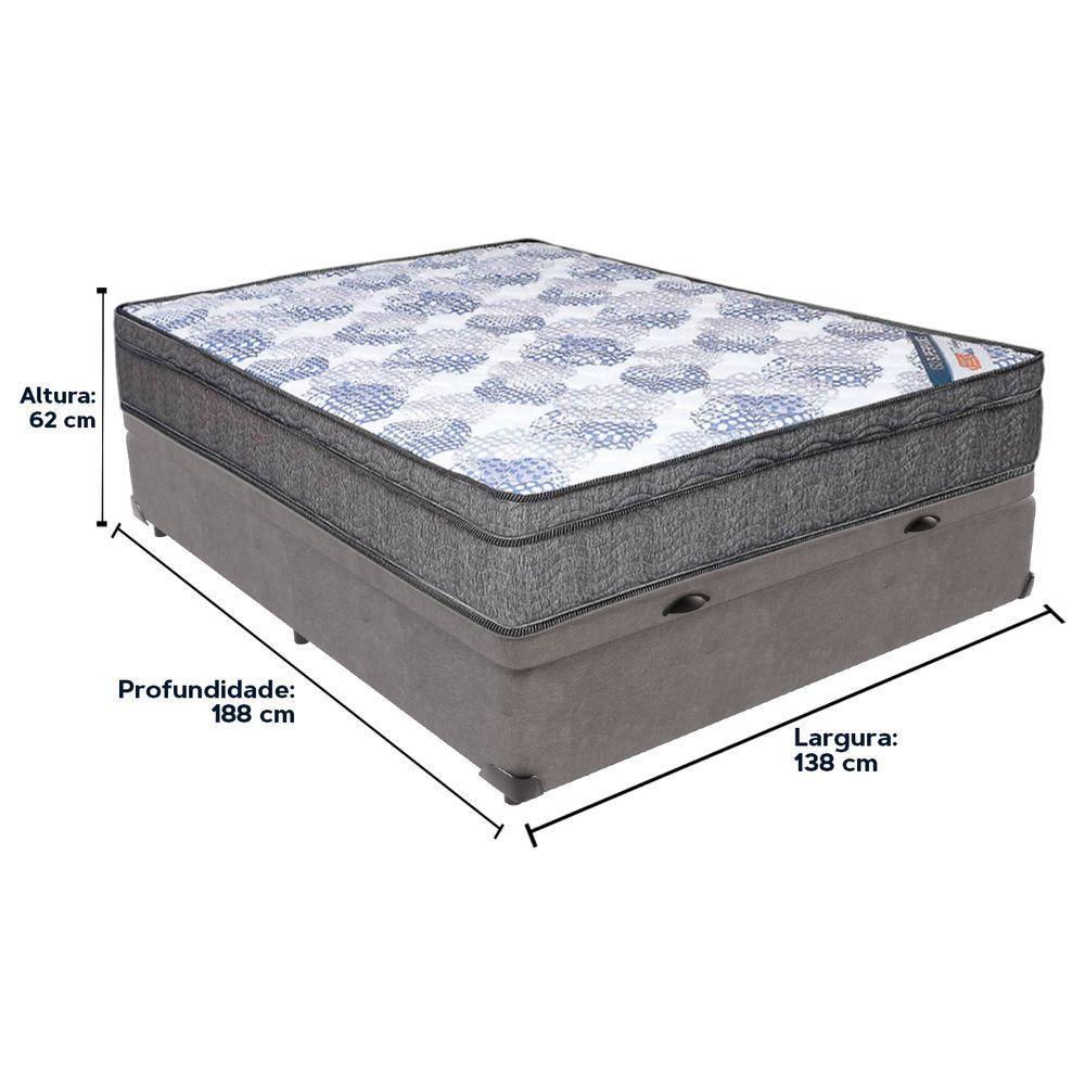 Miniatura Cama Box Casal Baú Bege Colchão Ortobom Superpocket Pillow Cor:cinza
