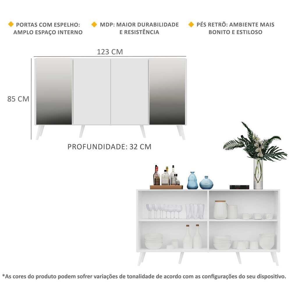 Miniatura Aparador Buffet 4 Portas com Espelho Retrô Vegas Multimóveis V3562 Branco