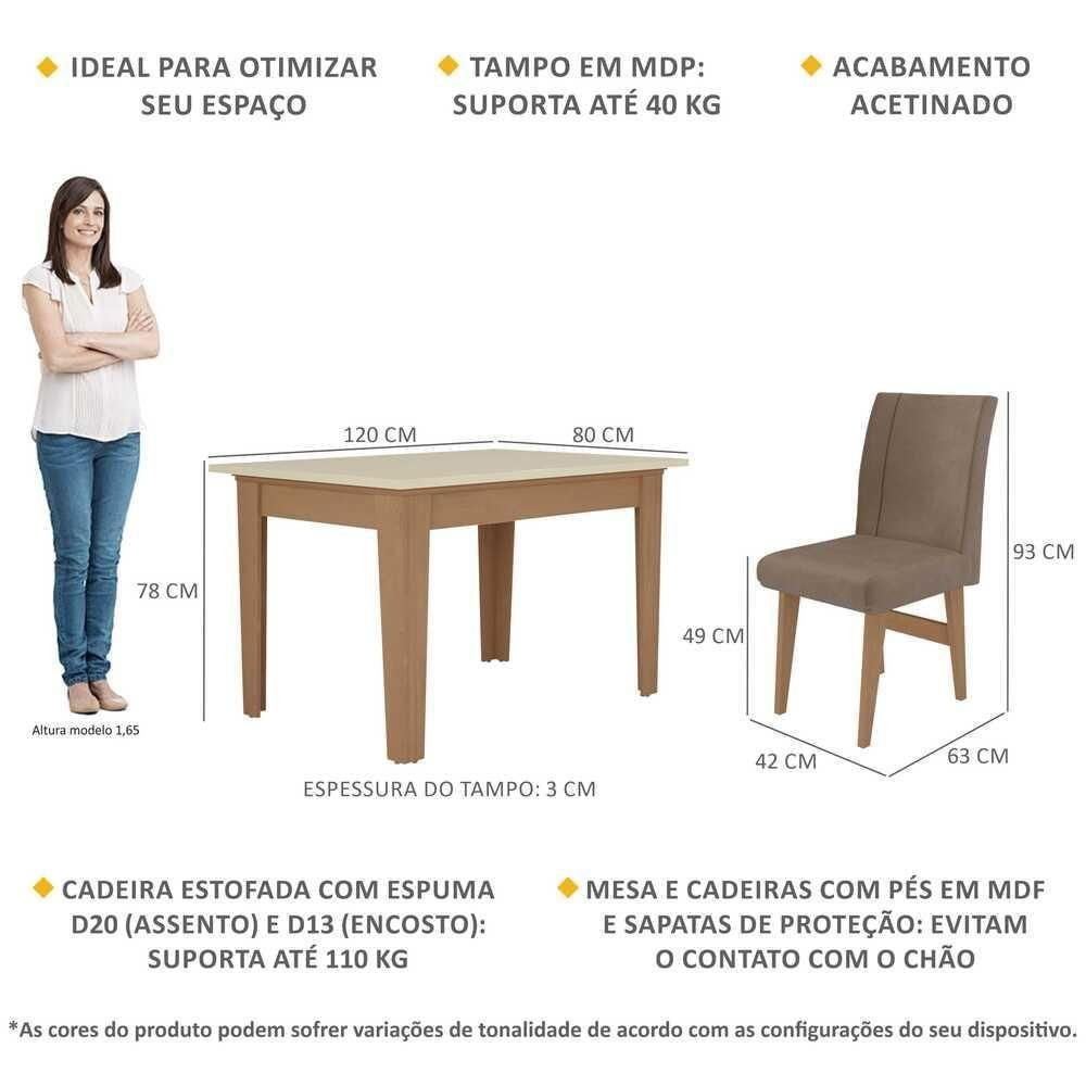 Miniatura Conjunto Mesa De Jantar 120 Cm Com 4 Cadeiras Tokio Multimóveis Ex1004 Madeirado/Off White/Castor