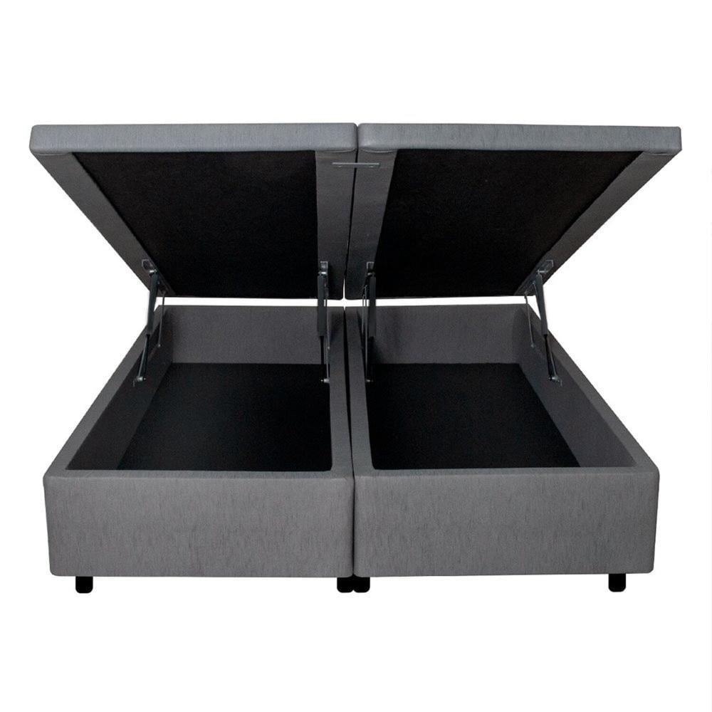 Miniatura Base Box Baú Casal Bipartido 138x188x42cm Courino com Pistão a Gás Cinza