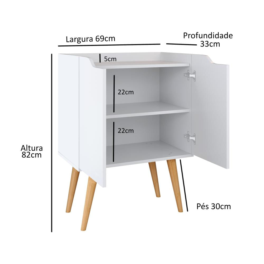 Aparador Buffet 2 Portas Com Prateleira Retrô Veneza - Branco Acetinado - Lojas RPM