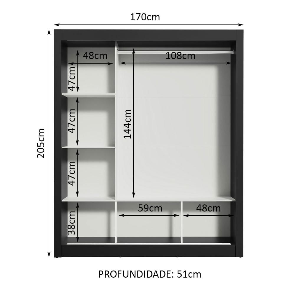 Guarda-Roupa Casal Madesa Mônaco 3 Portas de Correr com Espelhos - Preto/Cinza Preto/Cinza