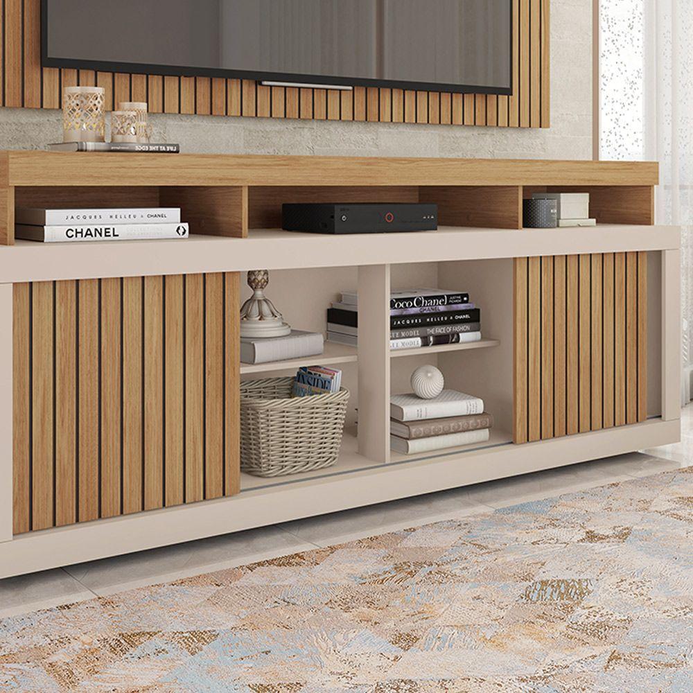 Conjunto Decorativo Rack E Bancada Brendan Mdf/mdp Ripado Para Tv 55 Pol. Buriti/offwhite G11 - Gran Belo