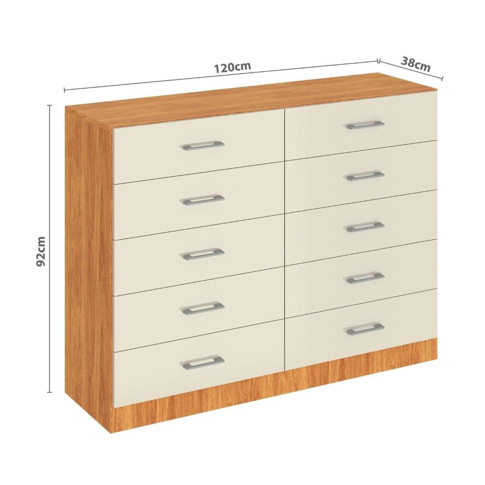Miniatura Cômoda para Quarto 10 Gavetas Caribe Cinamomo/Off White