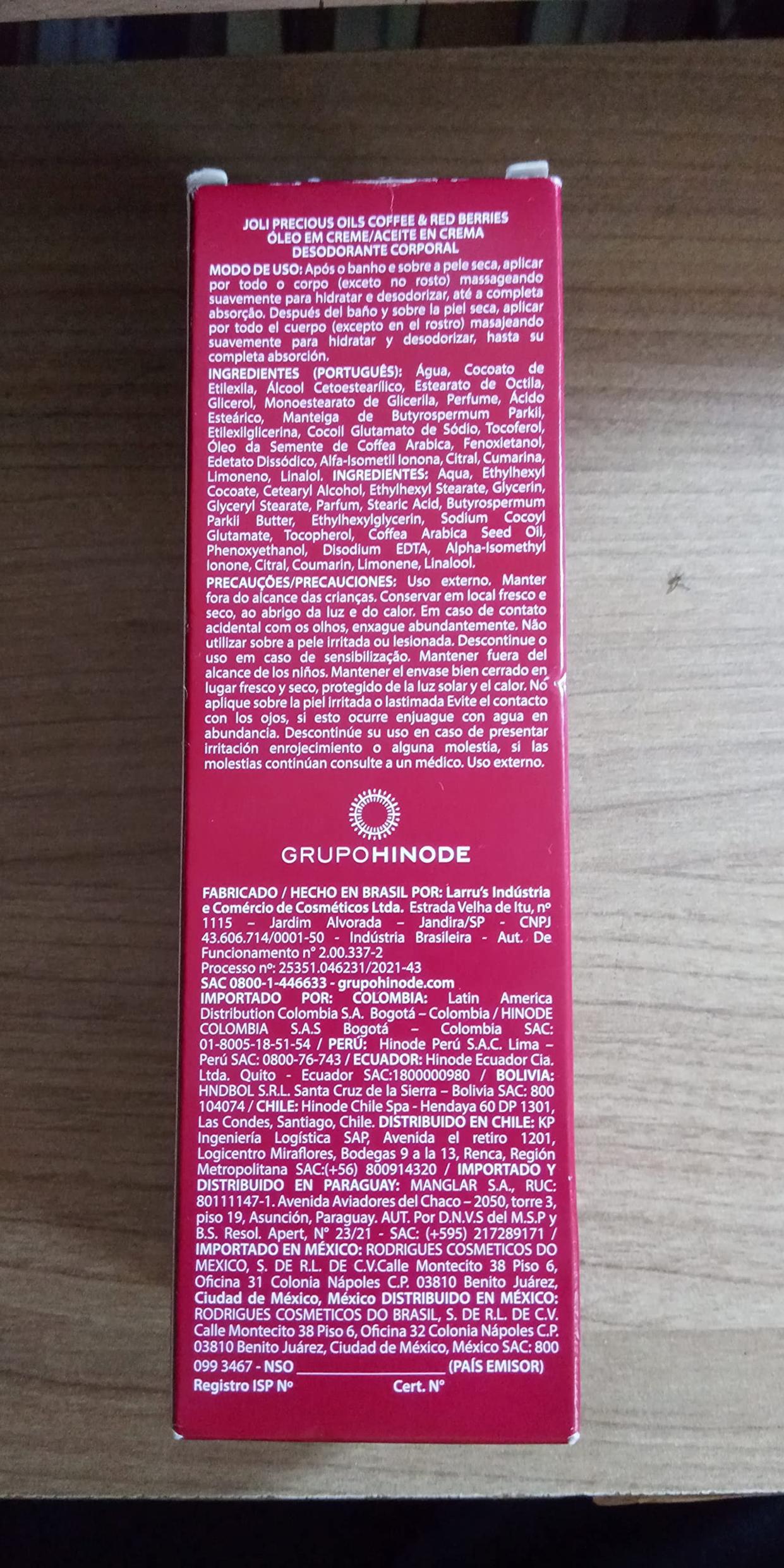 Joli Óleo Em Creme Café E Frutas Vermelhas Hinode 200Ml