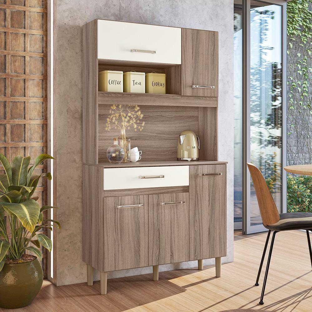 Miniatura Armário Cozinha Magazin 90 5 Portas 1 Gaveta Carvalho Nature/off White Cristal Nicioli Carvalho Nature/off White