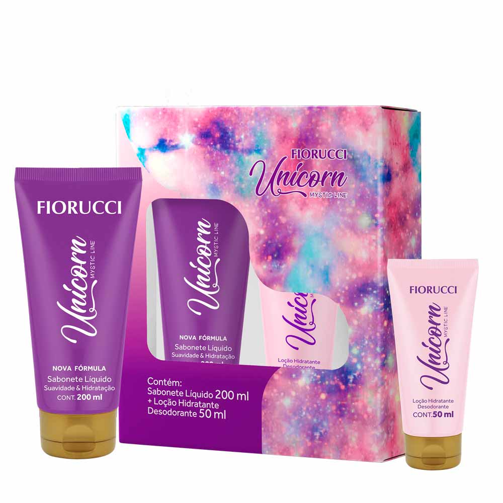 Miniatura Kit Fiorucci Unicorn Coffret Feminino Sabonete Líquido + Loção Hidratante Desodorante Kit