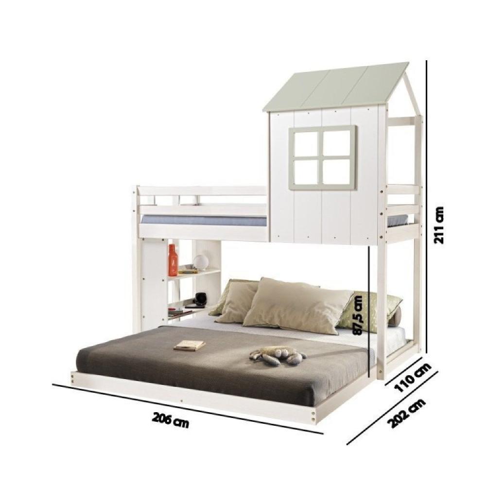 Beliche Queen Montessoriano Cabana Family com Estante Casatema Branco/Verde