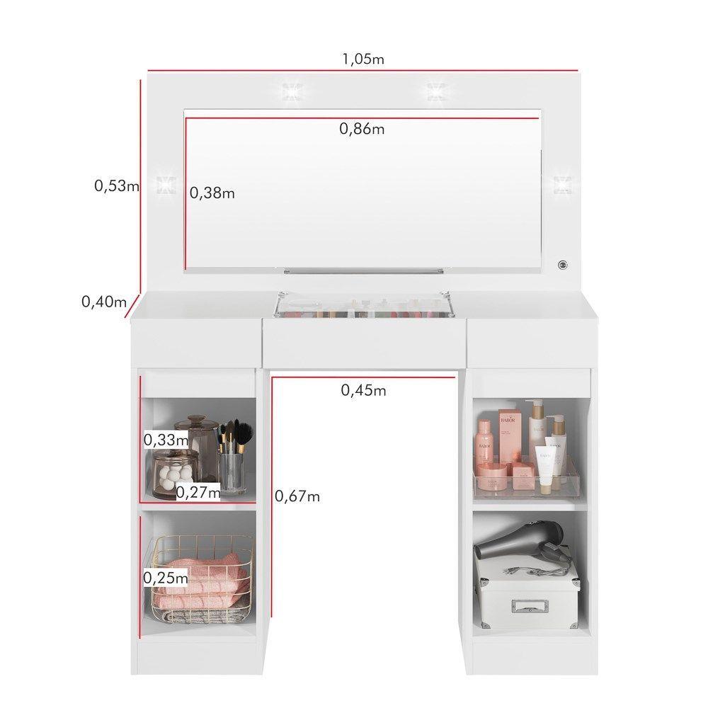 Miniatura Penteadeira Camarim e Led 3 Gavetas Studio Beauty A02 Branco