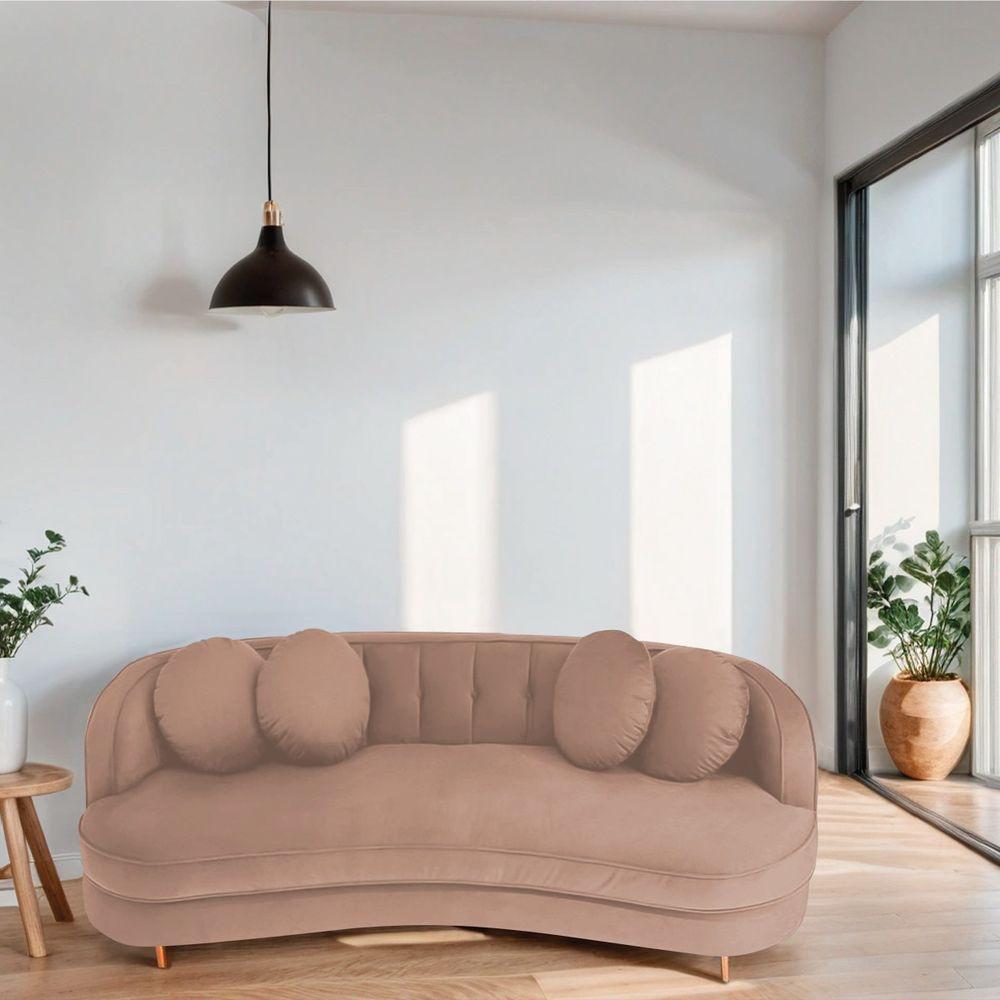 Miniatura Sofá Curvo 2 Lugares Orgânico Sala Recepção Escritório Decorativo Luxo Panamá 160cm Suede Cor Rosê