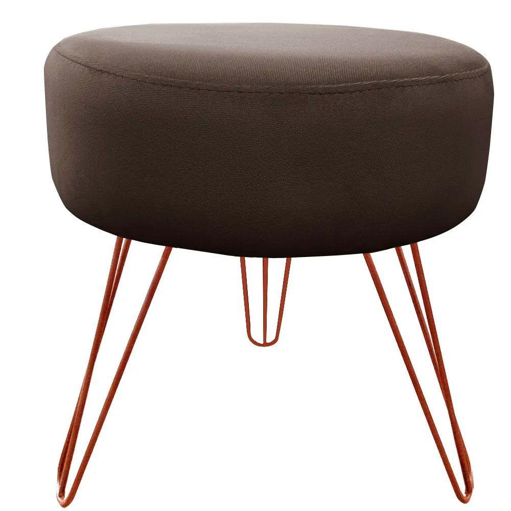 Miniatura Puff Decorativos Sala Quarto Tunísia Veludo Marrom Base Bronze - Star Confort Marrom E Bronze