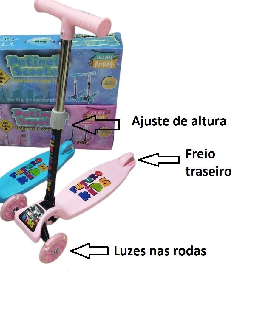 Miniatura Patinete Infantil Freio Traseiro Led Rodas Rosa Feminino