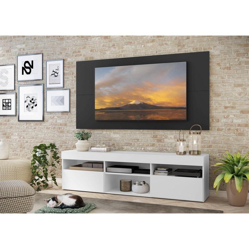 Rack Com Painel Tv 65" Com 2 Portas Londres Multimóveis V3334 Branco/Preto Branco/Preto
