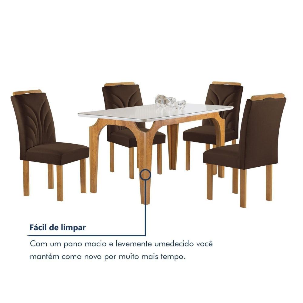 Conjunto Mesa Melina 120cmx90cm com 4 Cadeiras Carolina Tampo Smart Plus com Vidro Cinamomo/Off White/Marrom