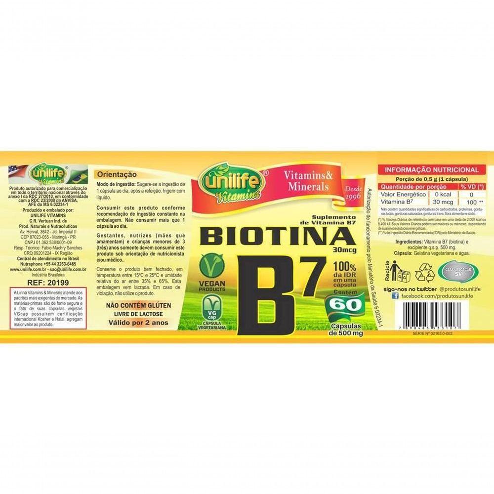 Miniatura Kit 5 Vitamina B7 Biotina 60 Cápsulas Unilife