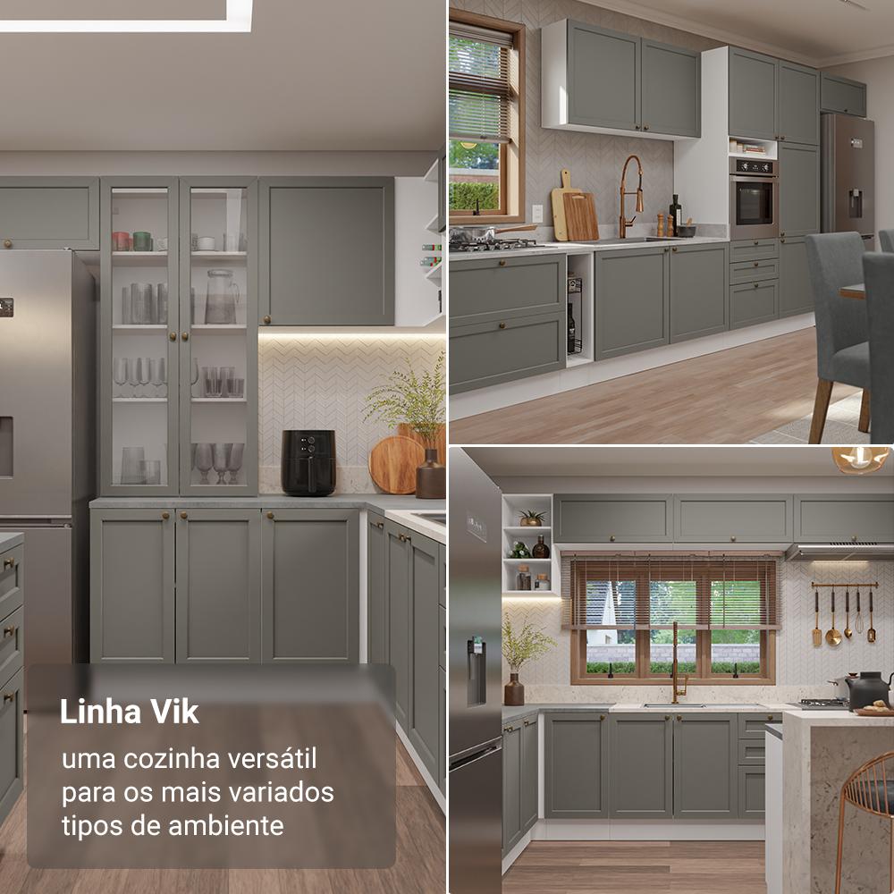 Miniatura Kit com 2 Balcões de Cozinha 3 Gavetas 4 Portas (Sem Tampo e Pia) Branco/Cinza Vik Madesa 01 Branco/Cinza