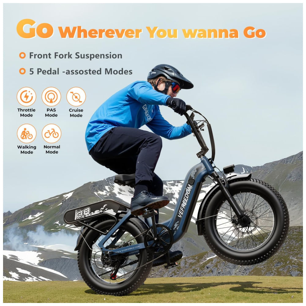 Miniatura EUY Bicicleta Elétrica para Adultos com Motor de Pico 1500W, Bateria Removível de 48V 20Ah, Ebike Rápida, Até 113Km, 48,3 km/h, Pneus 20'x4.0, Mountai